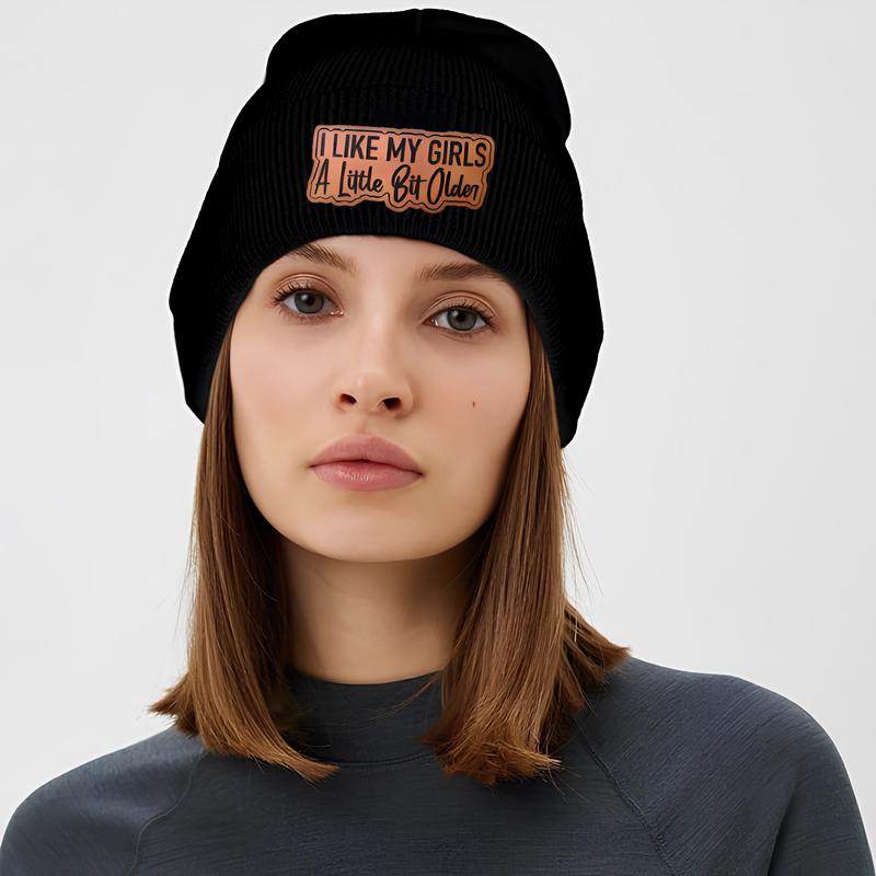 Beanie I Like My Girls A Little Bit Older Leather Patch, Beanie Hat for Men & Women, Hat for Fall & Winter, Fashion Accessories for Cold Weather, Fall Outfits, Winter Hat, Fall Freshness, Birthday Outfits Winter Hats for Women Men, Beanie Gifts Christmas