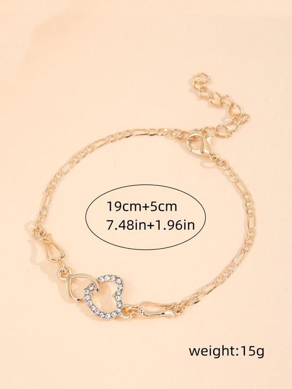 Fashion Rhinestone Decorated Heart Design Charm Bracelet, Fashion Jewelry for Party & Daily Decor, Trendy All-match & Exquisite Jewelry for Birthday Gift