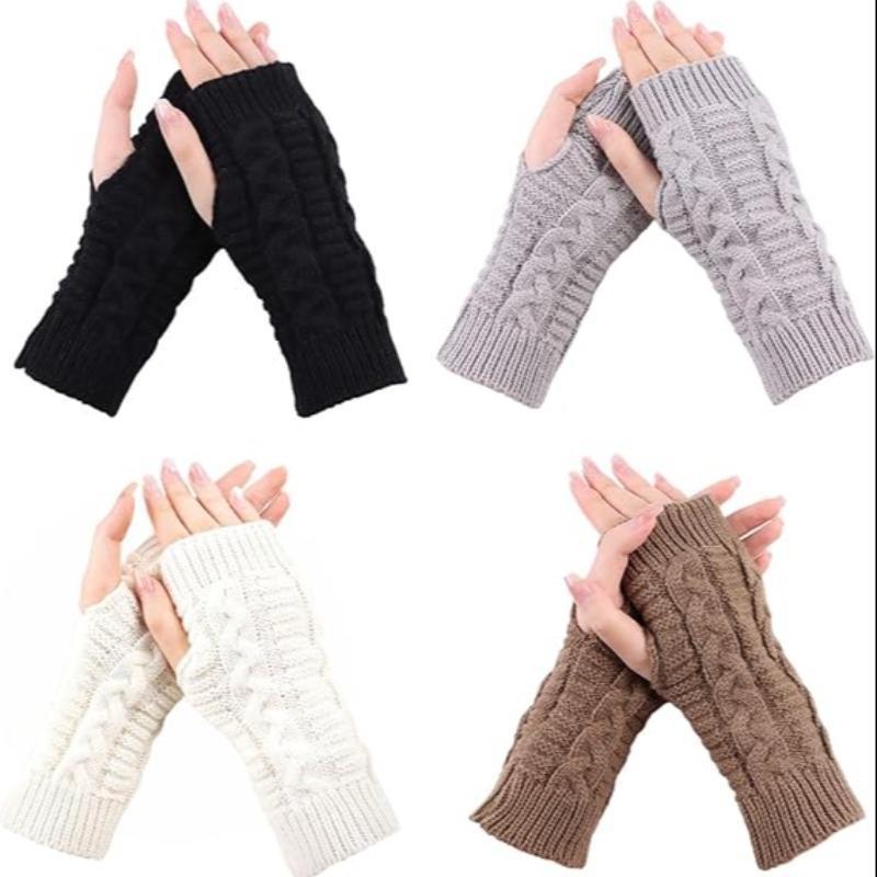 Women's Knitted Fingerless Gloves, 4 Pairs Winter Thumb Hole Wrist Warmers, Men's Crochet Arm Warmers Gloves, Sports Gloves for Women & Men