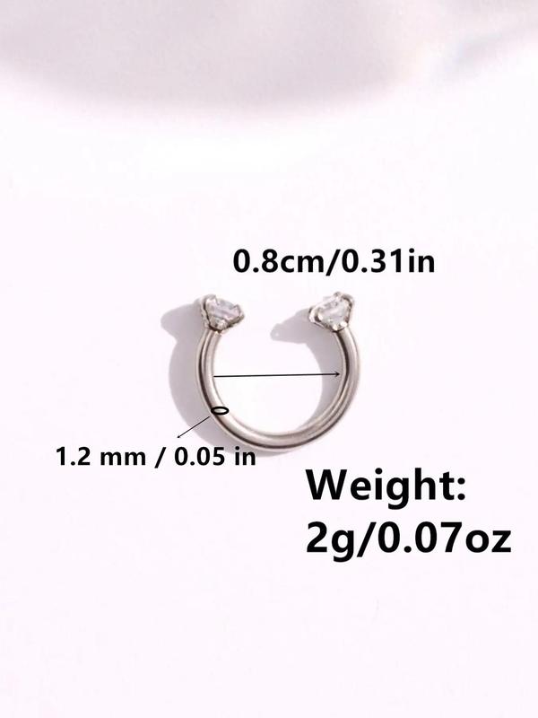 U-shaped Rhinestone Decorated Nose Ring, Elegant Casual Stainless Steel Accessories for Women & Men, Trendy All-match & Exquisite Jewelry for Birthday Gift