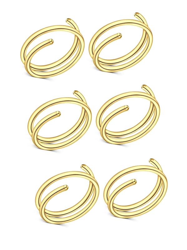 Stainless Steel Simple Nose Rings, 6pcs Casual Punk Style Hoop Nose Ring, Trendy Minimalist Nose Piercing Jewelry, Matching Body Jewelry for Men & Women