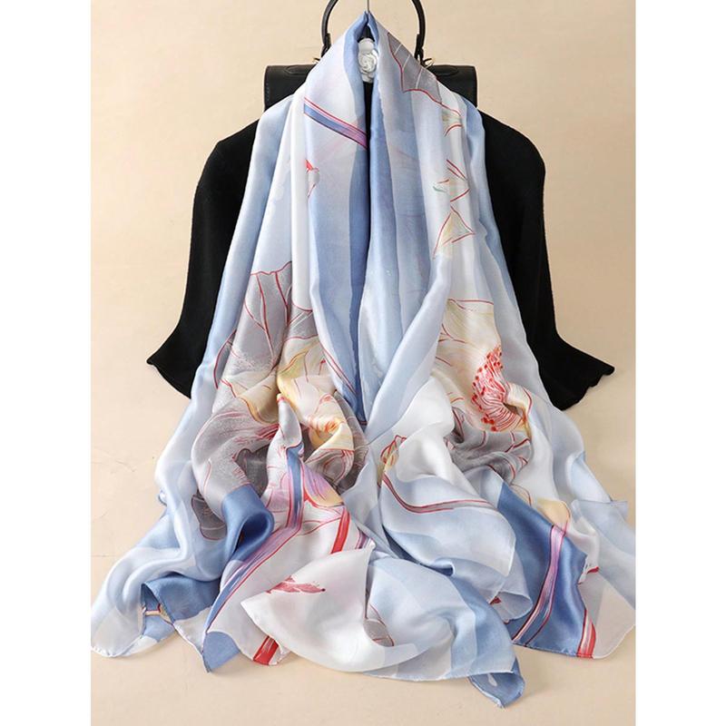 Fashion New Style Boho Ladies' Elegant Korean Style Bright Satin Floral Print Long Scarf, Smooth Lightweight Sunscreen Shawl, Suitable for Daily Life Winter Fall Christmas Gifts, Wedding Gifts, Birthday Gifts