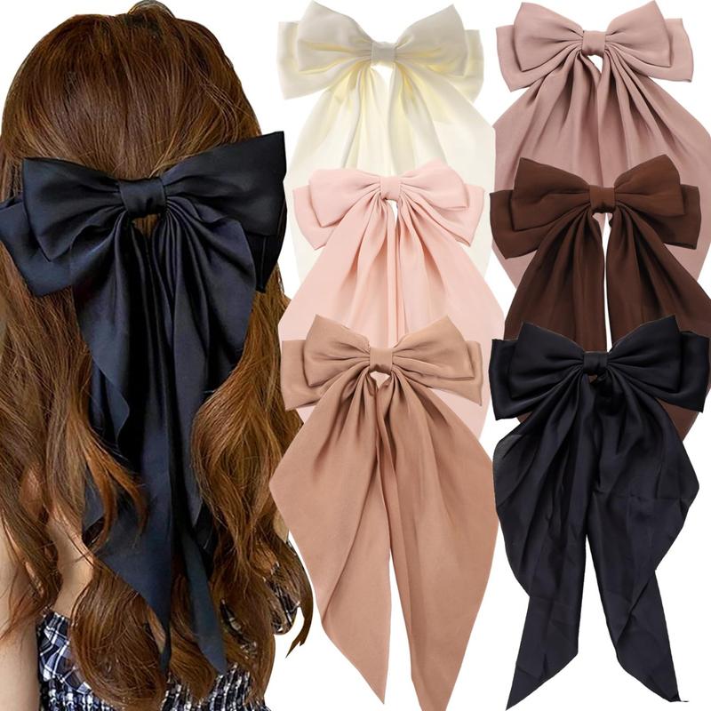 6 pk Hair Bows, Big Bows for Girls and Women, Hair Ribbons