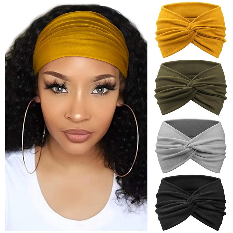 4 Pack Wide Headbands for Women Knotted Head Bands for Women's Hair Non Slip Boho Head Wraps Hair Accessories for Women