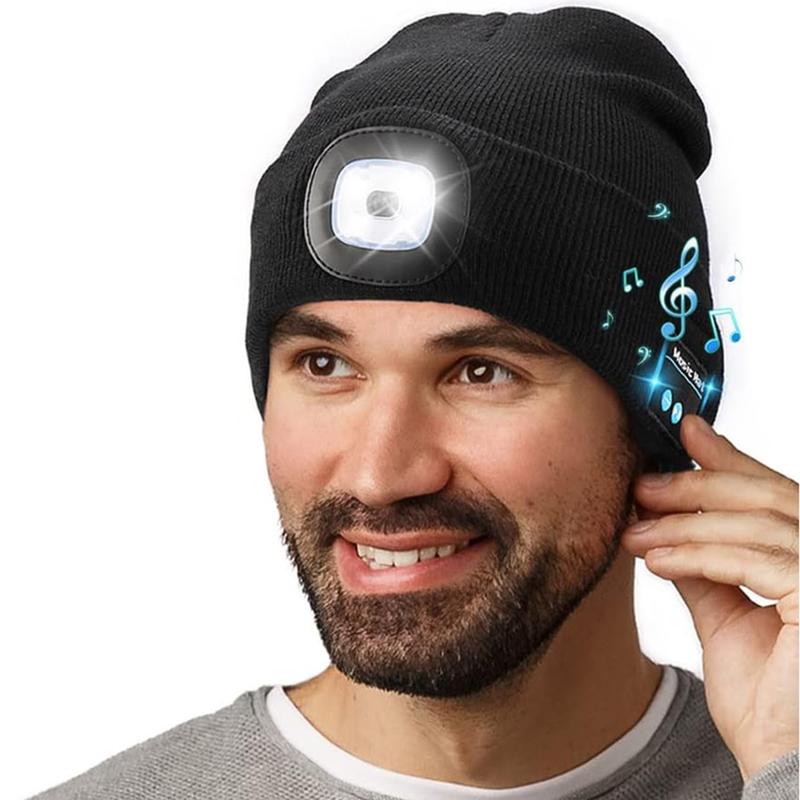 LED Beanie with The Light, Unisex USB Rechargeable Headlamp Winter Knitted Cap Gifts for Men Dad Husband Thanksgiving Gifts