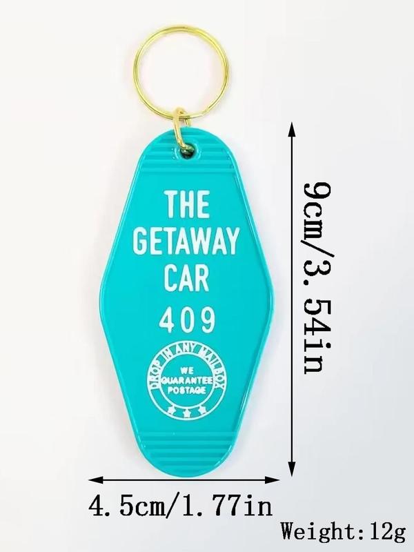 Vintage the Getaway Car Letter Pattern Keychain, Cute Cartoon Hotel Plastic Pendant Keychain, Fashion Accessories for Men & Women