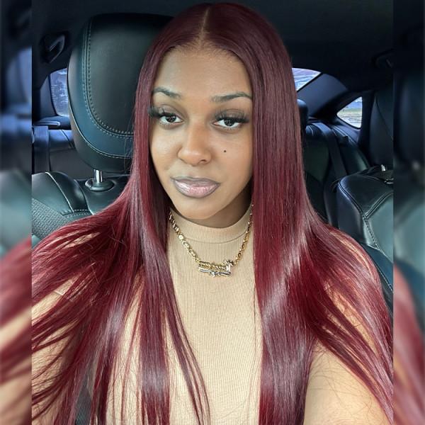 Wiggins Hair Cherry Cola Red Color Glueless Human Hair Wigs Straight Wig 5x7 Lace Closure Human Hair Pre Cut Pre Plucked Ready to Go Glueless Wigs