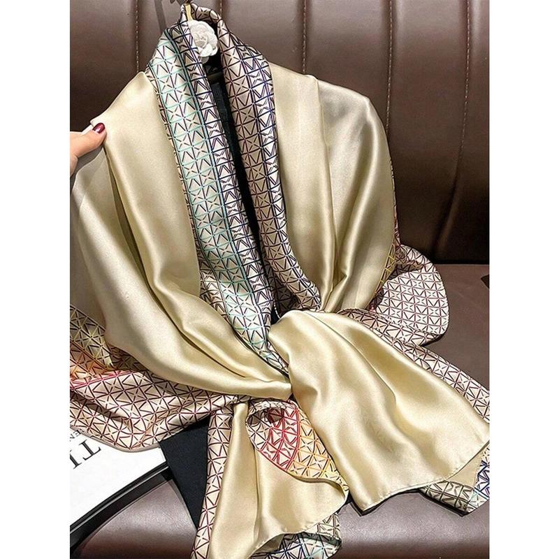 Fashion New Style Boho Ladies' Elegant Korean Style Bright Satin Floral Print Long Scarf, Smooth Lightweight Sunscreen Shawl, Suitable for Daily Life Winter Fall Christmas Gifts, Wedding Gifts, Birthday Gifts