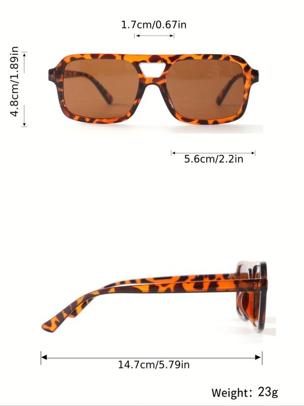 Women's Leopard Pattern Square Frame Sunglasses, Trendy Casual Double-beam Sunglasses for Everyday Use, Fashion Accessories for Outdoor Activities