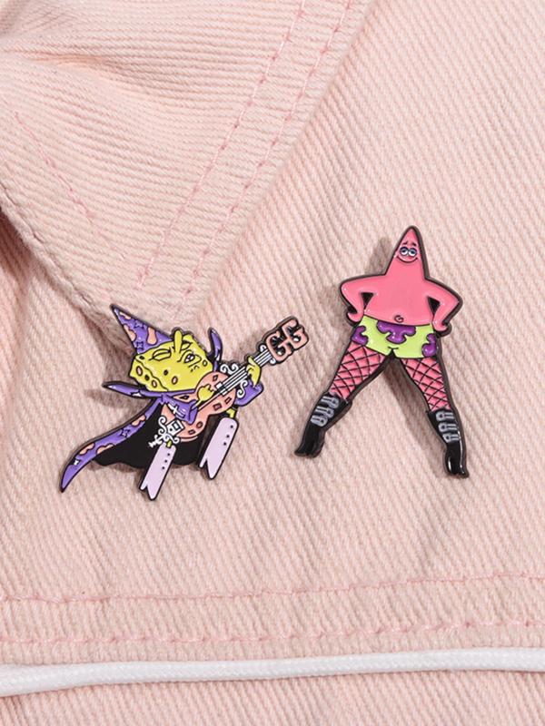 Cute Cartoon Sponge & Starfish Design Brooch, Fashion Alloy Badge for Daily Clothing Decor, Trendy All-match & Exquisite Brooch for Birthday Gift