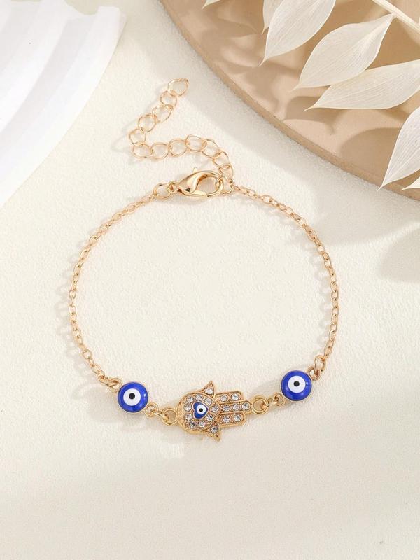 Women's Elegant Glittering Rhinestones Decorated Chain Bracelet with Eye Design, Exquisite Trendy Chain Bracelet, Fashion Accessories For Daily Decoration As Gift