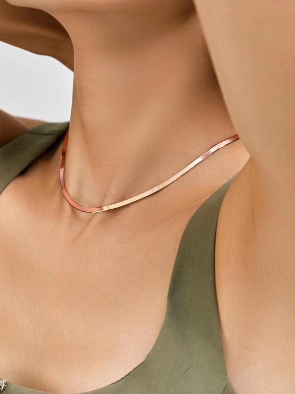 Simple Plain Stainless Steel Herringbone Chain Necklace, Fashion Jewelry for Party, Daily Clothing Decor, Trendy All-match & Exquisite Jewelry As Gift