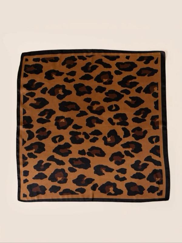 Leopard Print Square Scarf, Fashionable Hair Accessories for Women & Girls, Casual Versatile Scarf for Daily Wear