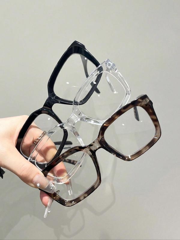 Unisex Simple Style Leopard Clear Solid Color Eyeglasses Set, Trendy Square Frame Eyeglasses for Everyday Use, Fashion Accessories for Outdoor Activities, Fall Outfits, Fall Freshness