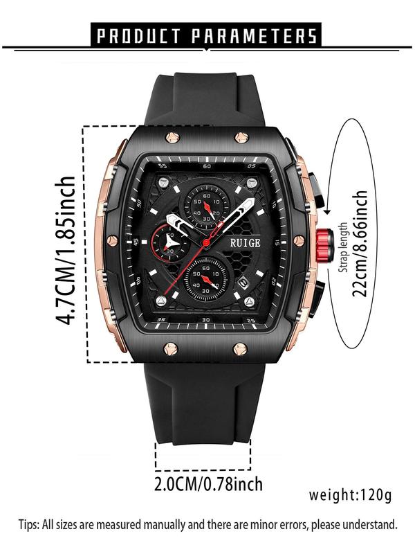 Sportive Digital Quartz Watch for Men, Fashionable Square Dial Digital Watch with Silicone Strap, Trendy  Luxury Watches  for Daily Life, Gifts with Box