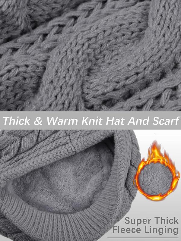 3 count Women Winter Hat Scarf Glove Set Warm Skull Beanie Hat with Visor Knitted Touch Screen Glove Scarf 3 In 1 Set