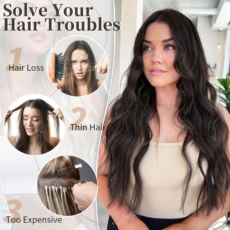 AISI HAIR Wavy Synthetic Hair Extensions for Women - 4PCS Clips in 20 24 inches, Thick Hairpieces for Girls