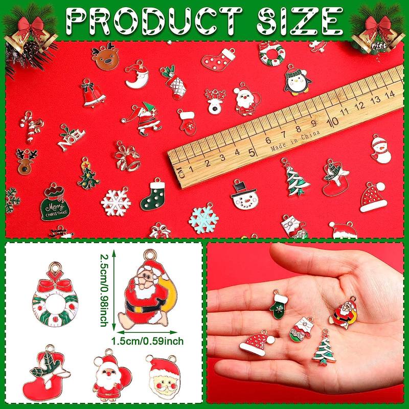 Christmas Themed Charms, 50pcs set Cute Snowman & Elk & Gift Box Design Pendant, DIY Jewelry Making Supplies for Bracelet & Necklace, Stocking Filler