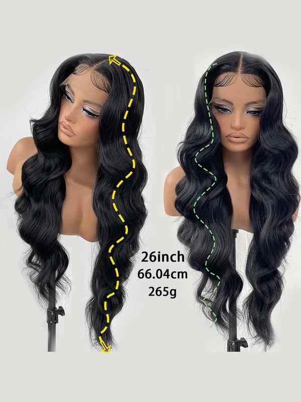 Women's 26 Inch Long Body Wave Lace Front Wigs, Natural Fluffy Glueless Wigs for Women without Bangs, Synthetic Wigs for Party, Daily Hairstyle Decor