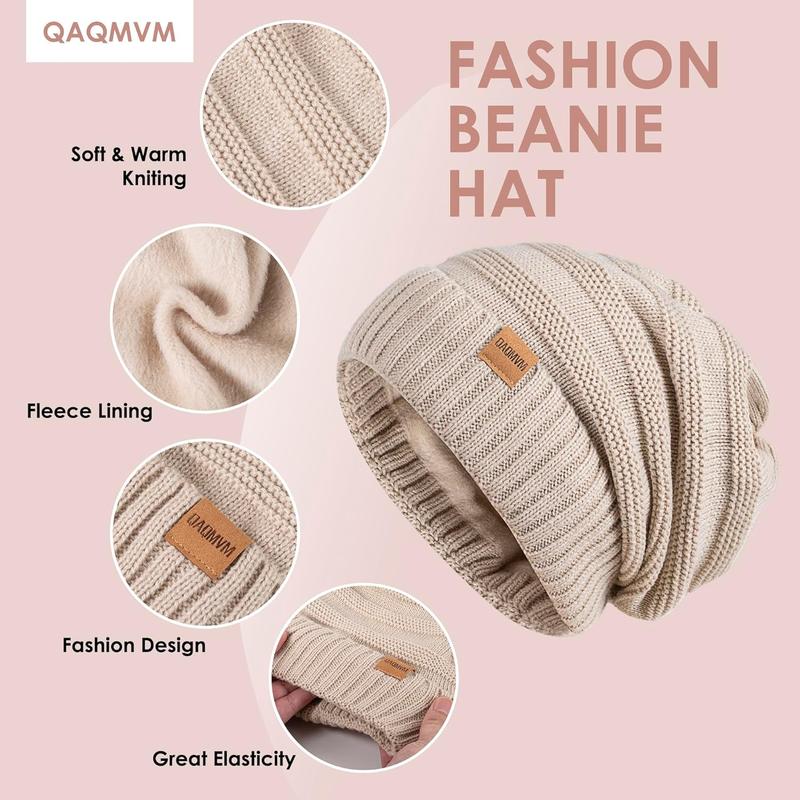 Women Beanie Hat Scarf Gloves Set Fleece Lined Winter Warm Hat Long Knit Scarf Touchscreen Gloves for Cold Weather Winter Knitted