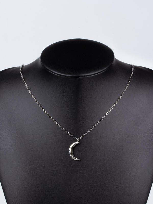 Elegant Plain Moon Pendant Necklace for Women, Trendy Clavicle Chain Necklace, Fashionable Stainless Steel Jewelry Accessories, Holiday Birthday Gift for Women and Girls