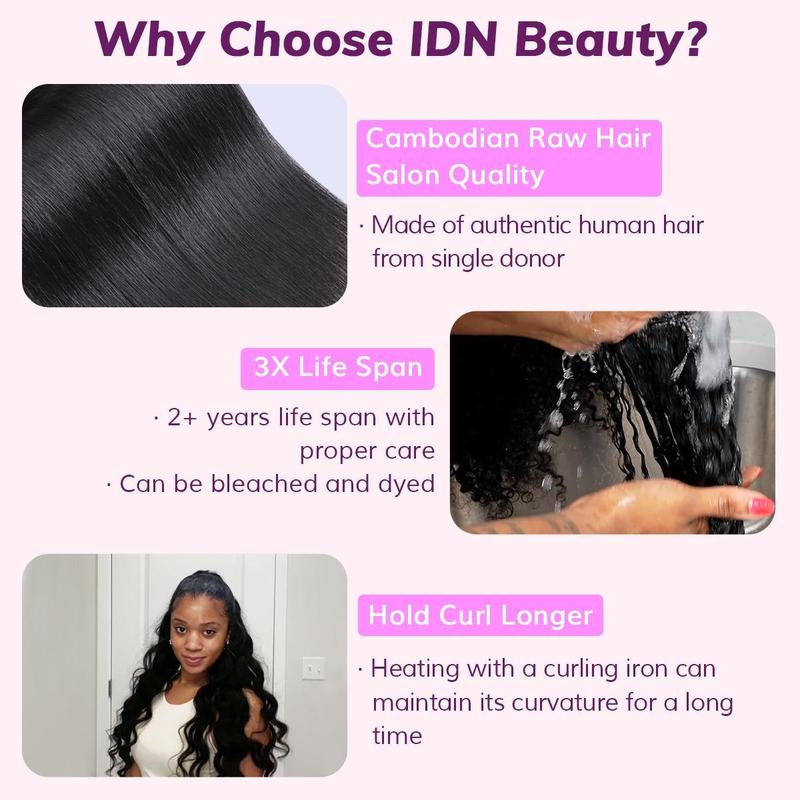 IDN Human Hair Silk Straight & Body Wave & Yaki Seamless Flat Clip In Hair Extensions Baeuty Items for Daily Dating and Travel Photography