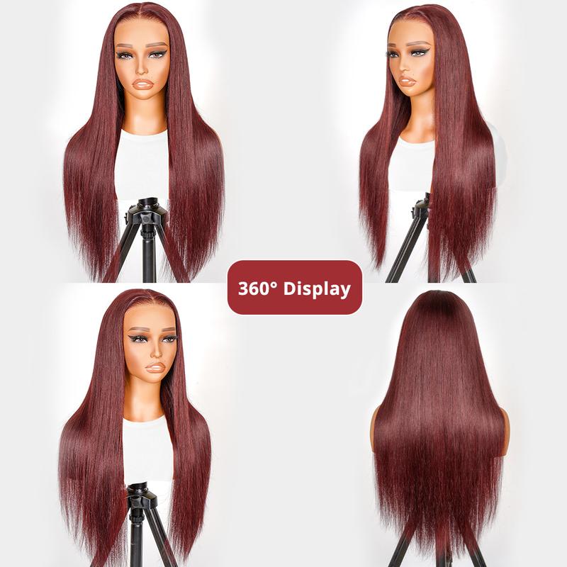 Wiggins Hair Cherry Cola Red Color Glueless Human Hair Wigs Straight Wig 5x7 Lace Closure Human Hair Pre Cut Pre Plucked Ready to Go Glueless Wigs