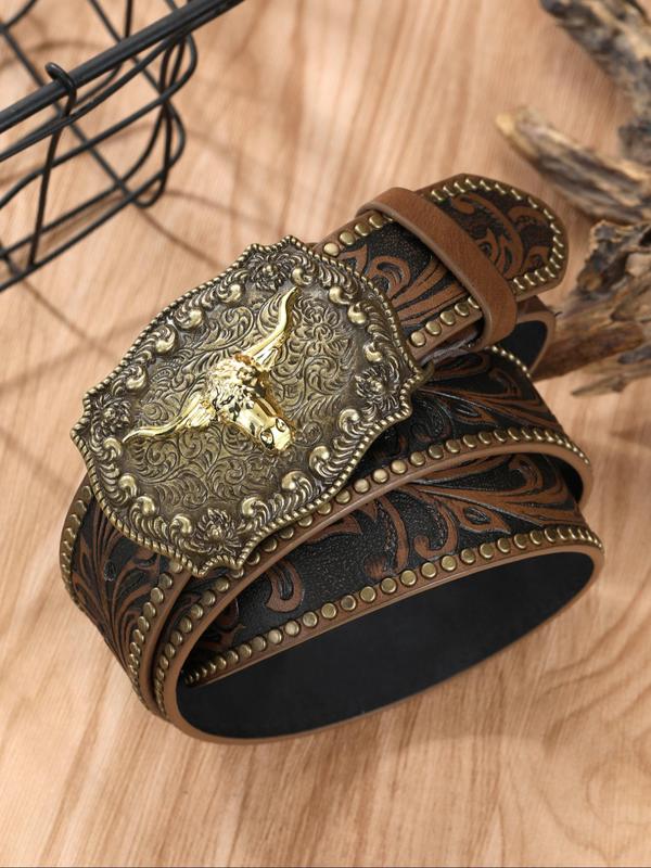 Men's Punk Style Vintage Western Belt, Trendy PU Buckle Designer Belt for Men Fall Used, Fashionable Clothes Accessories for Daily & Party Decor for Fall 2024, Fall Outfits, Earthtone Fall Freshness