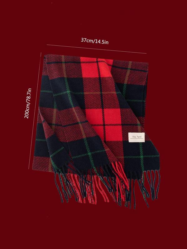 Christmas Plaid Pattern Tassel Decor Scarf, Casual Soft Warm Shawl for Fall & Winter, Fashion Accessories for Women & Men