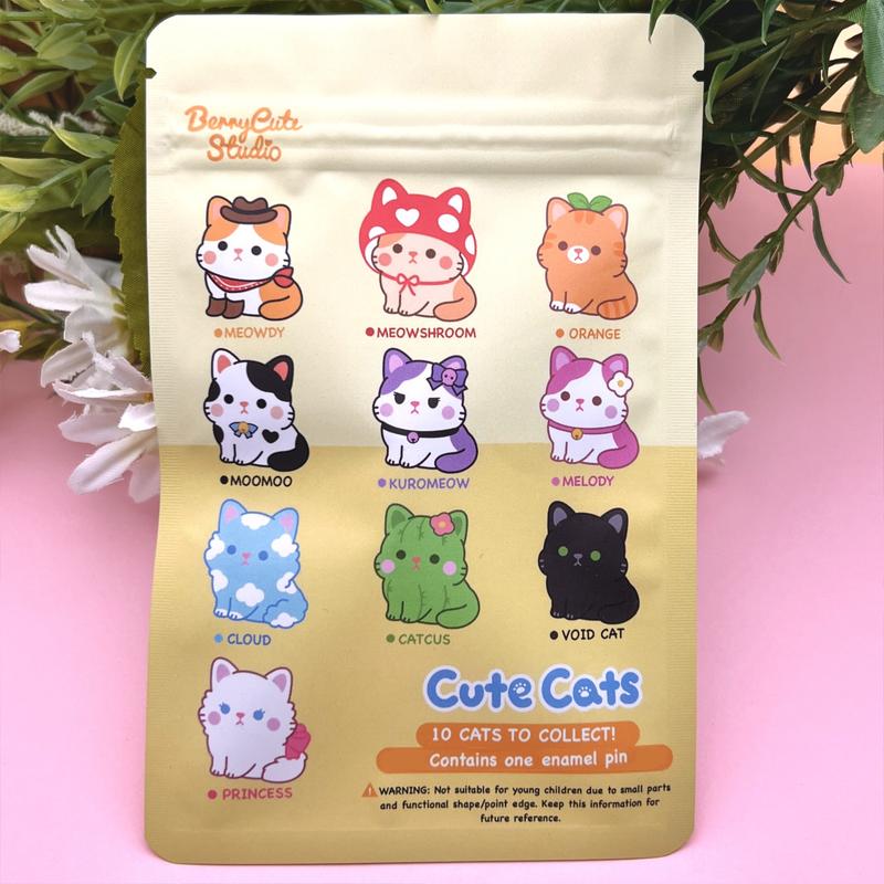 Cat Hard Enamel Pin Bag with Matching Vinyl Sticker - Kawaii Fashion Backpack Brooches Collection pins pinbadge cute set brooch