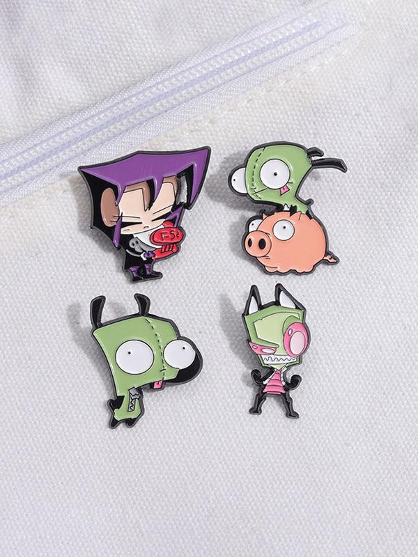 Cartoon Piggy Alien Design Brooch, Cute Cartoon Badge for Backpack & Hat & Clothes Decor, Fashion Accessories for Women & Men