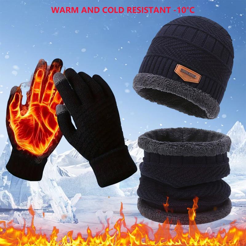 3Piece Winter Warmth Set Knit Hat Neck Warmer Gloves Unisex Cold Weather Essentials