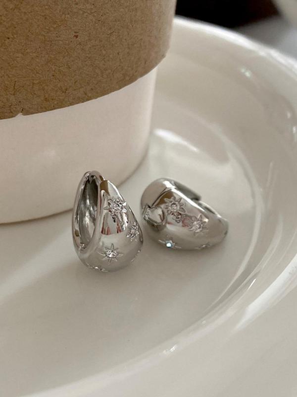 Women's Elegant Rhinestone Decorated Boat Shaped Hoop Earrings, Exquisite Trendy Hoop Earrings, Fashionable Jewelry for Party & Daily Decor