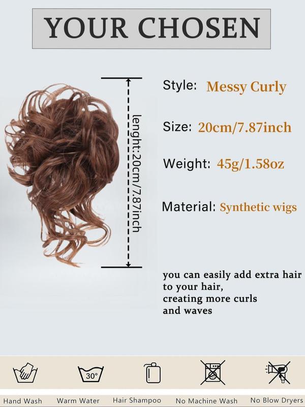 Women's 8inch Wavy Synthetic Hair Bun, Natural Fluffy Messy Hair Bun with Stretchy Rubber Band for Women & Girls, Fashionable Hairpiece for Daily & Party Hairstyle Ideas