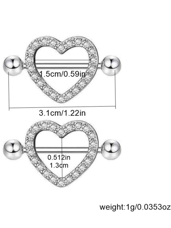 Punk Heart Shaped Nipple Ring, 2024 Trendy Rhinestone Decorated Stainless Steel Body Matching Jewelry for Daily Wear, Punk Rock Party Clean Girl Accessories for Men and Women, Teen Girl