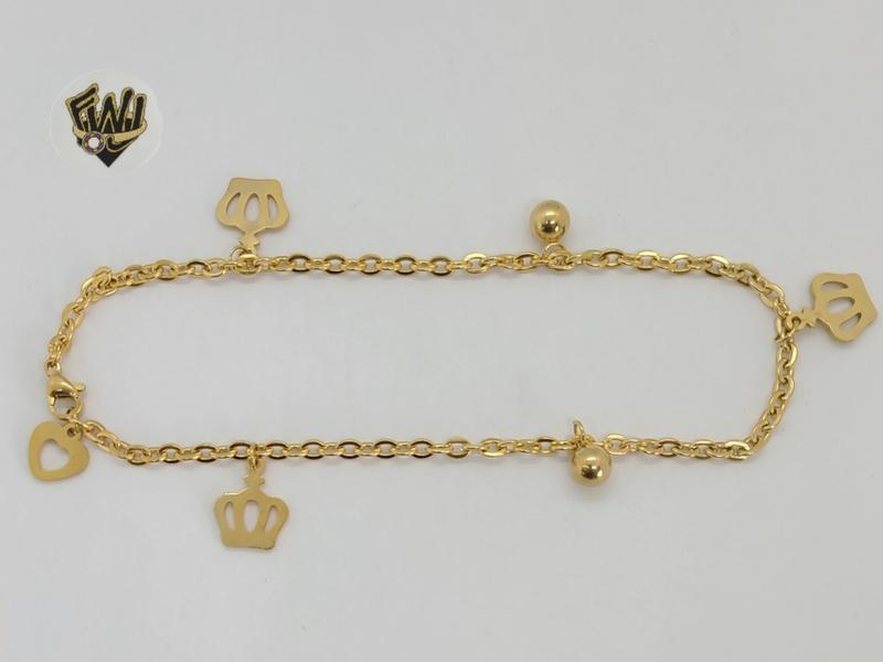 FWJ - STAINLESS STEEL JEWELRY-2.5MM ROLO CROWN CHARM ANKLET