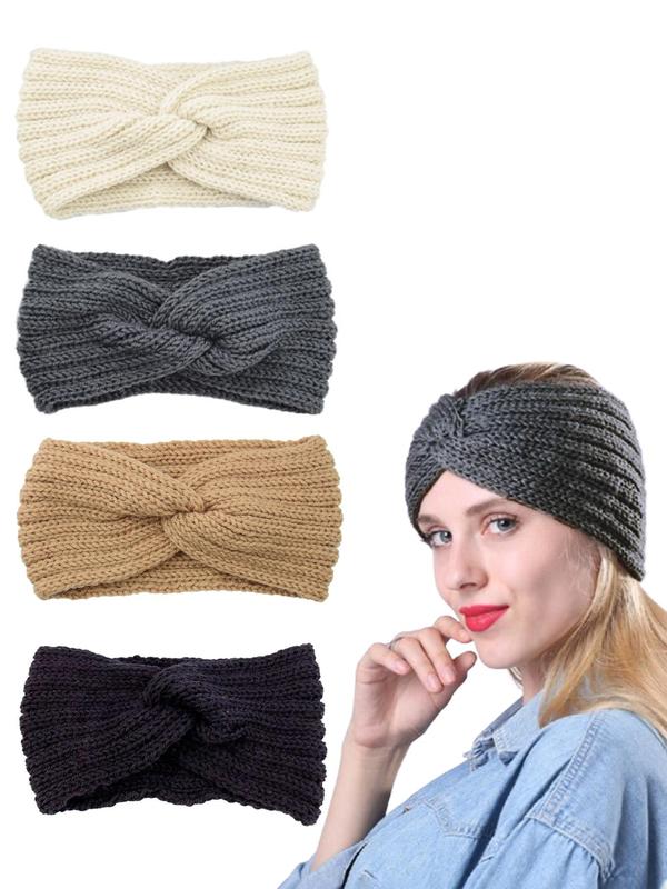 Solid Color Twist Design Hair Band, Women's Knitted Cross Yarn Headband, Autumn and Winter Solid Color Ear Protection Headband, Fashionable Warm Hair Accessory