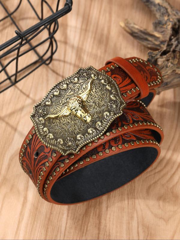 Men's Punk Style Vintage Western Belt, Trendy PU Buckle Designer Belt for Men Fall Used, Fashionable Clothes Accessories for Daily & Party Decor for Fall 2024, Fall Outfits, Earthtone Fall Freshness