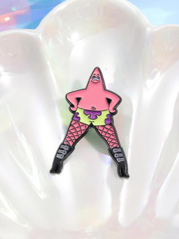 Cute Cartoon Sponge & Starfish Design Brooch, Fashion Alloy Badge for Daily Clothing Decor, Trendy All-match & Exquisite Brooch for Birthday Gift