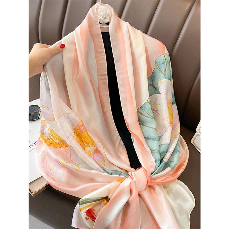 Fashion New Style Boho Ladies' Elegant Korean Style Bright Satin Floral Print Long Scarf, Smooth Lightweight Sunscreen Shawl, Suitable for Daily Life Winter Fall Christmas Gifts, Wedding Gifts, Birthday Gifts