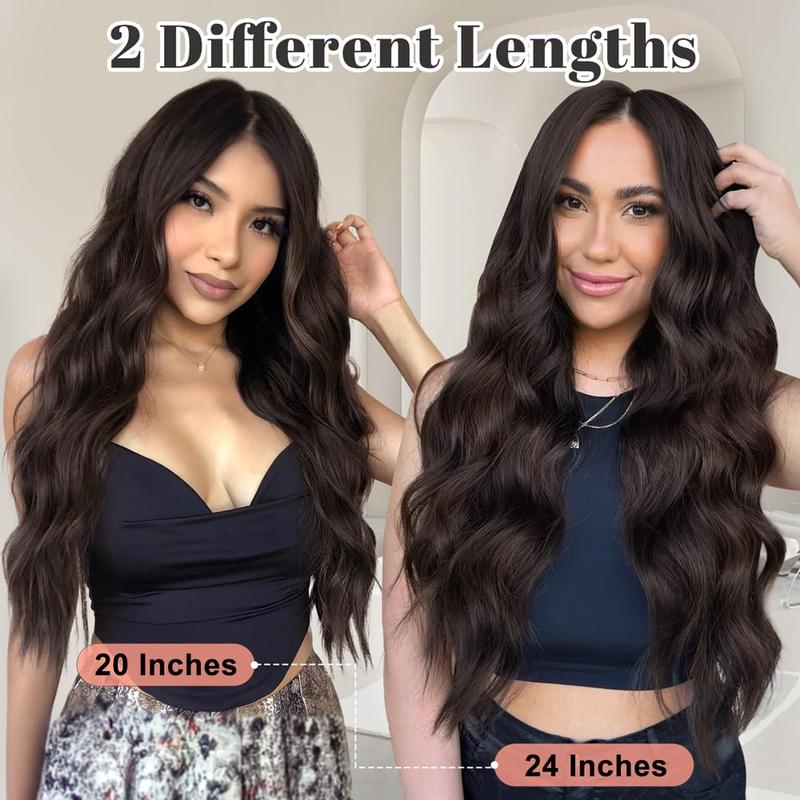 AISI HAIR Wavy Synthetic Hair Extensions for Women - 4PCS Clips in 20 24 inches, Thick Hairpieces for Girls