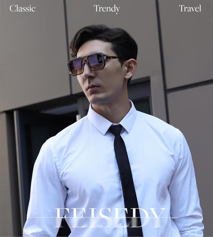 FEISEDY Square Sunglasses Men Women Retro Trendy 70s  Sunglasses Plastic Frame B2939