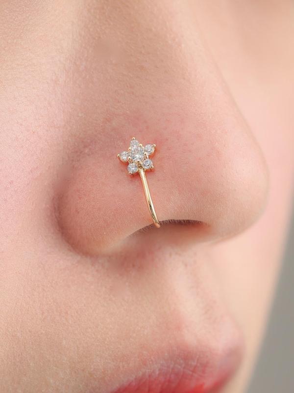 Rhinestone & Star Decor Nose Ring, Flower Shaped Nose Piercing Jewelry for Women & Girls, Fashion Accessories for Daily Wear