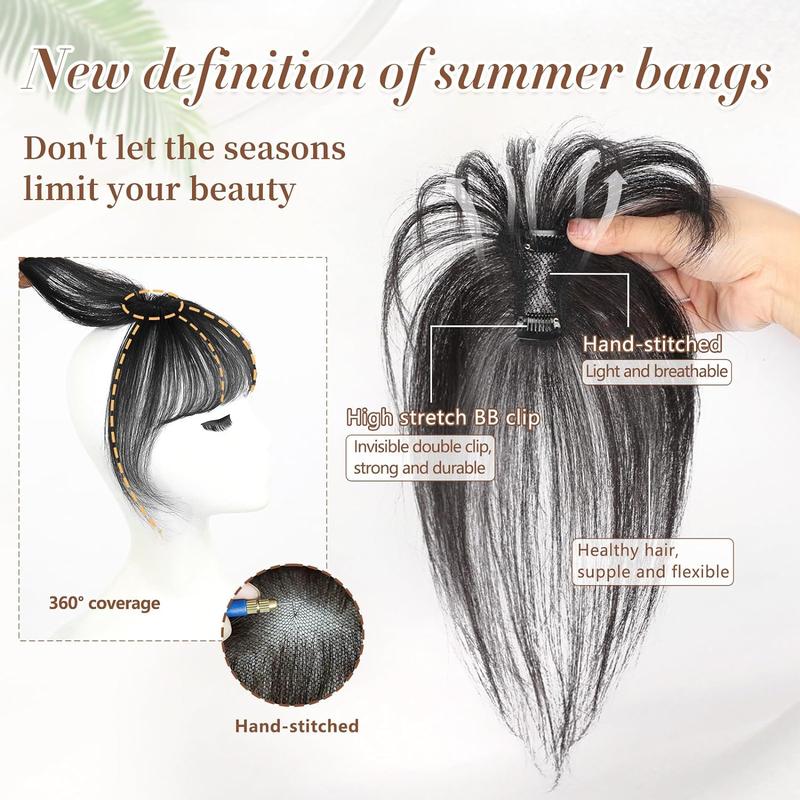 Vigorous Clip on Bangs , 360° Cover Clip in Bangs Real Hair for Women Fake Bangs for Daily Wear