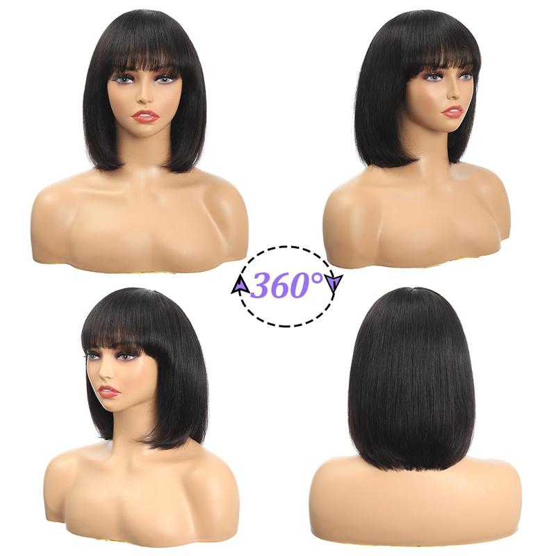 Clearance Msgem Hair Short BobWigs with Bangs Brazilian StraightHuman Hair Wigs 150% Density NoneLace Front Wigs Glueless MachineMade Bob Wigs for Black WomenNatural Color