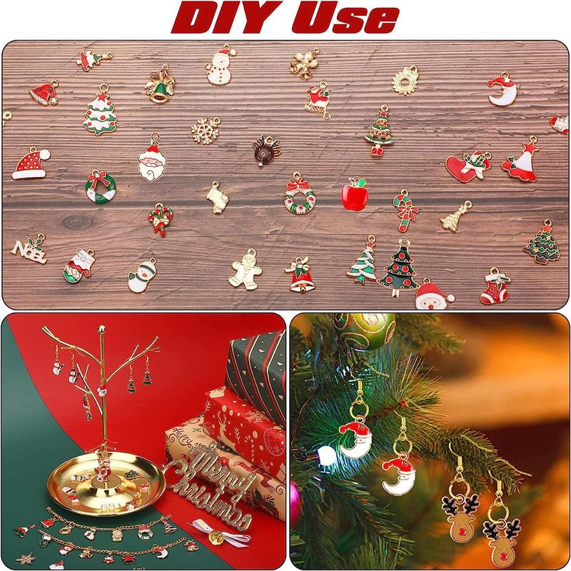 Christmas Themed Charms, 50pcs set Cute Snowman & Elk & Gift Box Design Pendant, DIY Jewelry Making Supplies for Bracelet & Necklace, Stocking Filler