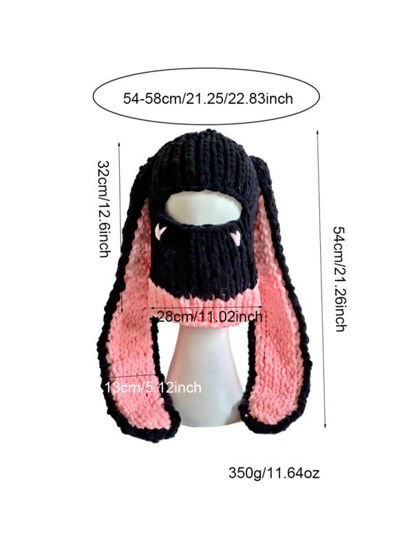 Women's Cute Rabbit Ear Design Beanie Hat, Casual Street Soft Thick Warm Knit Hat for Fall & Winter, Fashion Accessories for Women & Girls