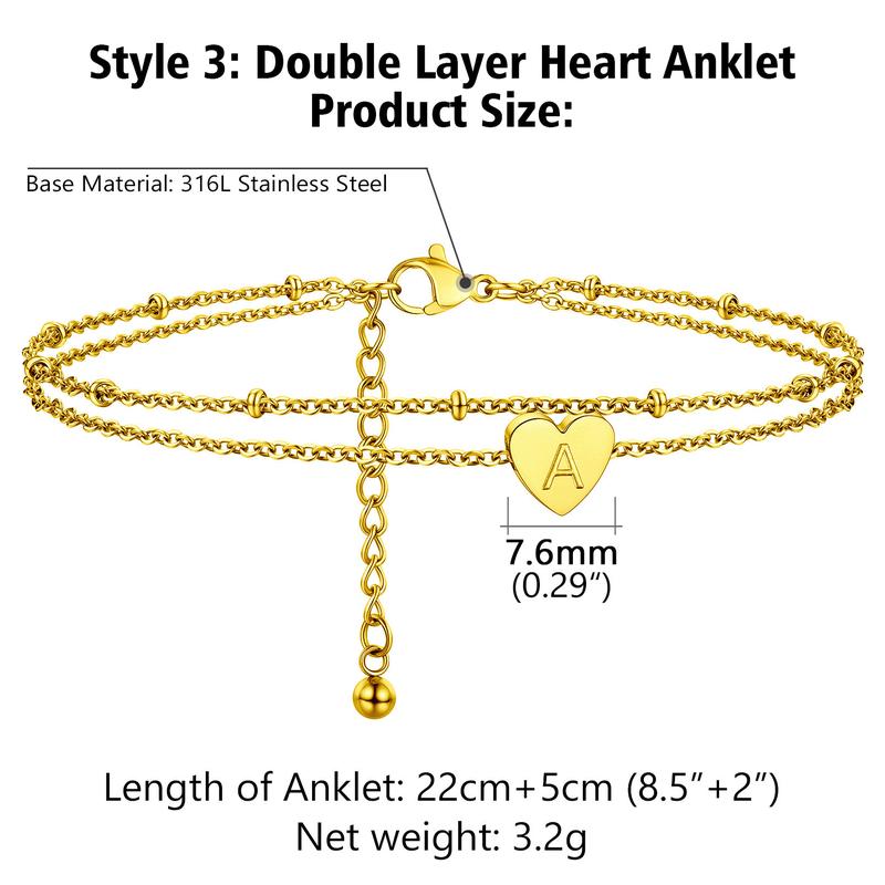 FindChic Initial Heart Charm Anklet with 26 Letters Golden-Plated Cute Ankle Bracelet Golden Mariner Chain Summer Beach Jewelry For Women Girlfriend Birthday Anniversary Wedding Valentine's Day Christmas Holiday Gift