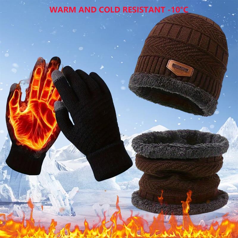 3Piece Winter Warmth Set Knit Hat Neck Warmer Gloves Unisex Cold Weather Essentials