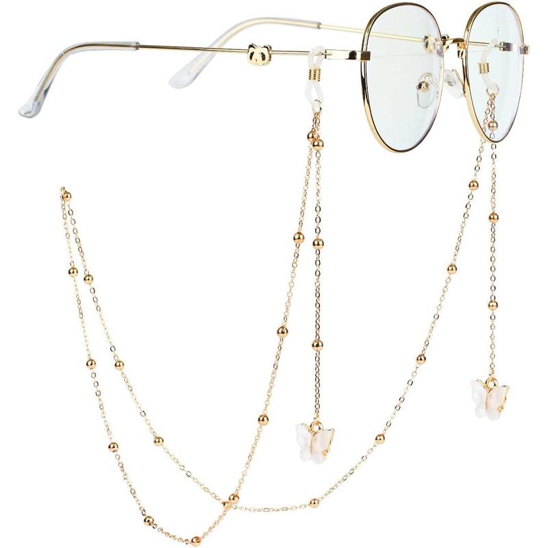 27.5 inch Eyeglass Chains Butterfly Gold Bead Mask Lanyard Mask Chains and Cords Eyeglass Necklace Eyewear for Women